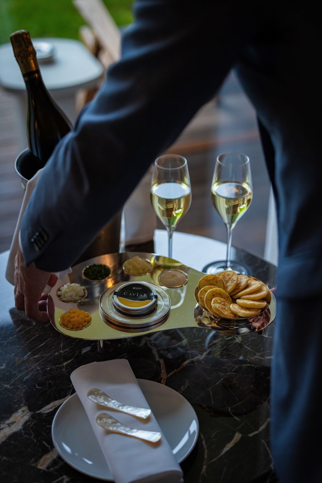 Caviar & champagne tray